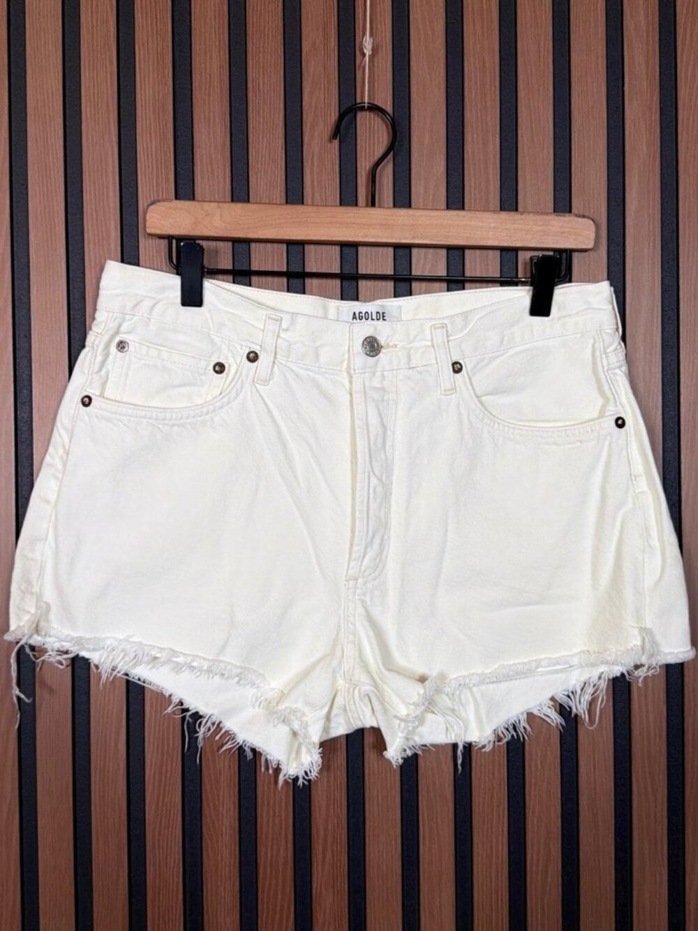 Agolde Jean Shorts Cut Off 29 Womens White Frayed 5 Pocket Denim Parkerv